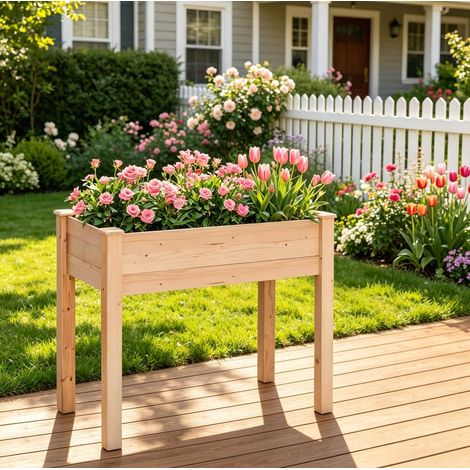 Jardinière surélevée en bois de sapin 86 x 46 x 76 cm, effet bois naturel OKWISH (1/5)