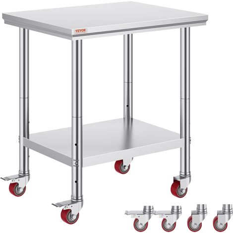 VEVOR Table de Travail Cuisine 76x60x85 cm Table de Travail Inox avec Roulettes et Freins Grande Capacite de Charge pour Preparation des Repas Cafeterias Hotels Hopitaux Cliniques Restaurant