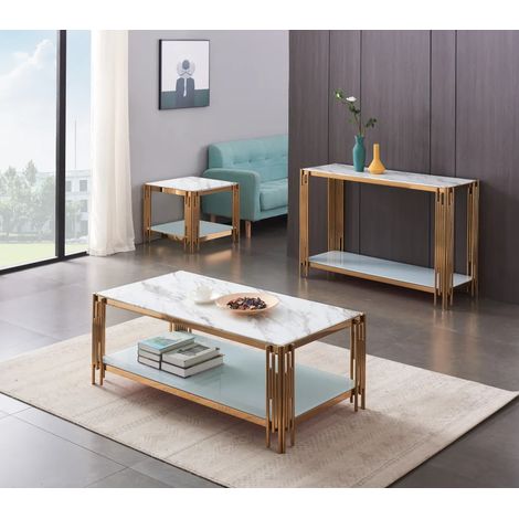 Table Basse Flute Gold Marbre Blanc 120cm