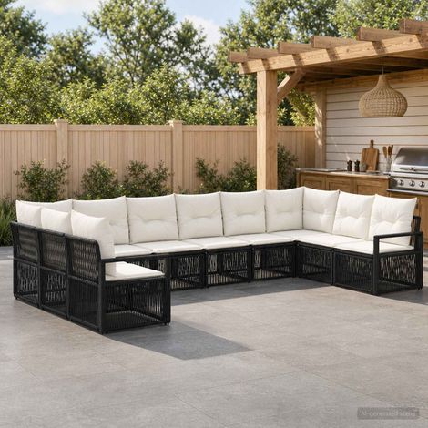vidaXL Set Divano da Giardino 10 pz Nero polyrattan (1/5)