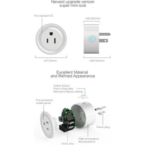 2 de lot Mini Prise intelligente sans fil fiche 10A AC Prise Télécommande connectée WiFi via APP Amazon Alexa Google Home (1/4)