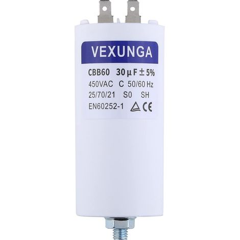 Condensateur Demarrage Moteur 30uF 450V CBB60 Condensateurs de Démarrage 30 MFD 450 Volt 45x95MM Connecteur M8 30 µF 50/60Hz pour Pompe Piscine (1/5)