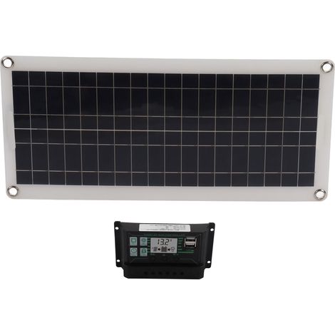 Kit panneau solaire 30W, chargeur 30A et contrôleur de tension, en silicium polycristallin, adapté aux véhicules 12V, camping-cars, bateaux et remorques. (1/5)