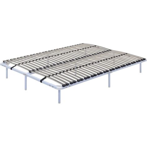 ORTHO Sommier à lattes en acier avec bande stabilisatrice Blanc 200x200 cm avec pieds