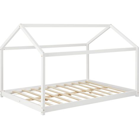 Letto per bambini a forma di casetta con rete a doghe in pino bianco 140 x 200 cm 030005406