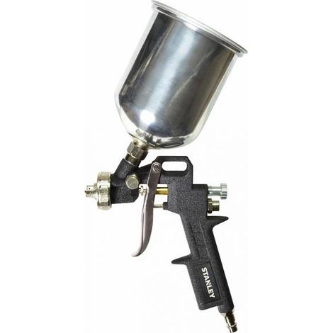 Pistola de pintura con depósito superior 500ml Stanley 150133XSTN, boquilla 1,5mm, flujo de aire 200 l/min, presión 2 bar, ideal para acabados precisos, color metálico