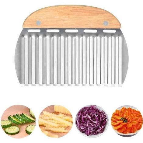 Rpanle Couteau de Tranches de Pomme de Terre,Couteau Lame Ondulée,Trancheuse de Frites Vague,Patate Lame OnduléE Coupe en Acier (1/4)
