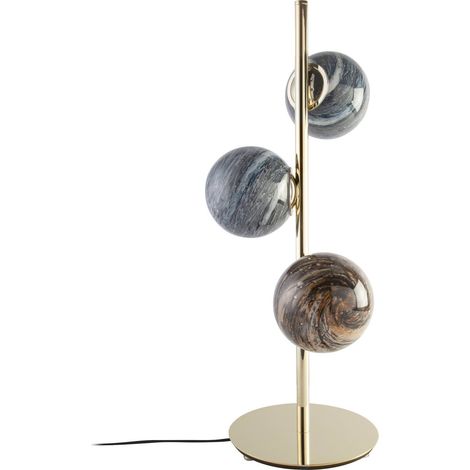Lampe de table design en verre Angel Cerda - Doré avec verre à motifs marron et bleu (1/5)