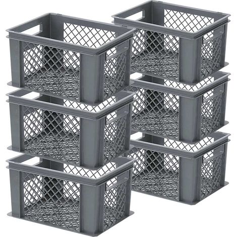 BRB Lot de 6 corbeilles empilables - Dimensions : 400 x 300 x 225 mm - 21 l - Couleur : gris