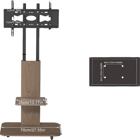 Support de télévision sur pied, réglable en hauteur, adapté aux écrans de 40 à 75 pouces, Marron (1/2)
