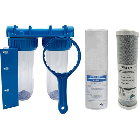 Pack de filtration d'eau double porte filtre plus filtre anti sédiment 10 microns et filtre à charbon 5 microns