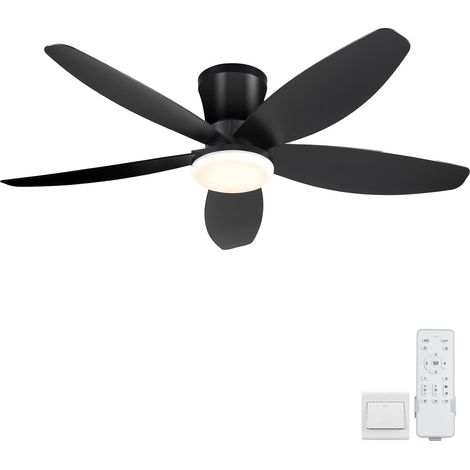 Ventilateur de plafond 42" avec éclairage - Ventilateur de plafond discret avec éclairage et télécommande, montage encastré, réversible CC, LED à intensité variable, noir, pour chambre, usage intérieu (1/5)