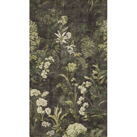 Papier peint intissé Jungle & Tropical Crème, Gris, Vert, Noir - 1,59 x 2,8 m (1/3)