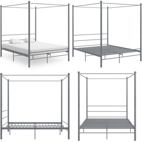 Cadre de lit à baldaquin sans matelas gris métal 160x200 cm - Lit Plateforme - Lit Double - Cadre Lit Metal - Lit Design - Literie - Home & Living