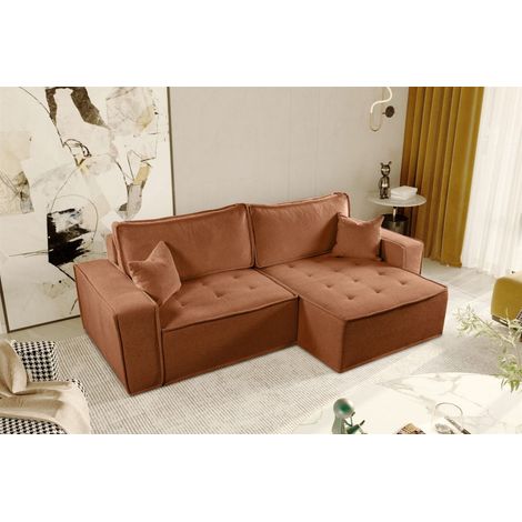Ecksofa Schlafsofa FLOSI Stoff Raven Rostbraun Ottomane Rechts (1/5)
