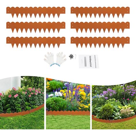 Bordure de jardin en 6 pièces, bordure paysagère, bordure de jardin en métal, clôture de jardin, délimitation paysagère, bordure pour pelouse et plantes extérieures (1/5)