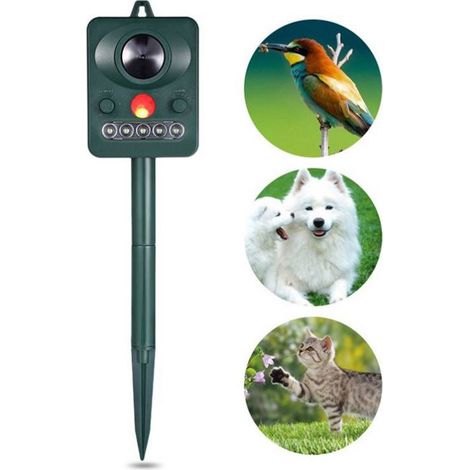 Repelente ultrasónico para gatos y perros, con carga solar y USB. Ahuyenta a perros, gatos y pájaros en jardines, campos y viveros. (1/5)