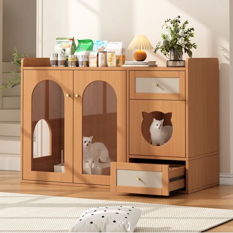 mobile contenitore 120 cm per gatti con ciotole noce OKMYHOME (1/5)