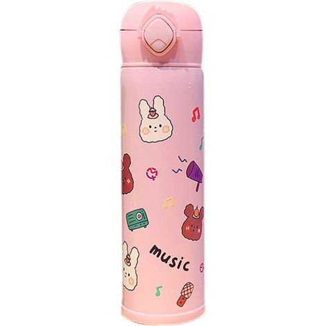 Gourde isotherme en acier inoxydable 450ML rose, bouteille thermos portable pour activités extérieures avec design mignon. (1/5)