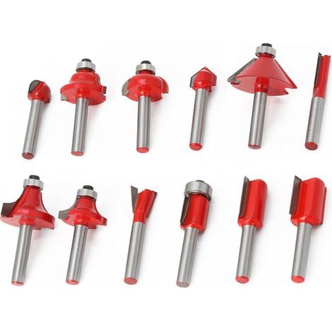 Juego de 12 cuchillos de madera de acero al carbono con vástago de 6 mm para cortar y ranurar (con broca recta, broca para ranurar y broca para biselar). (1/4)