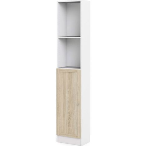 Base Regal 1 Ablage und 1 Tür weiss, Eiche Struktur Dekor. (1/5)