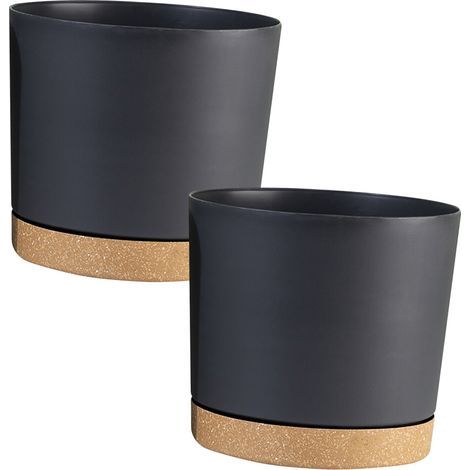Pot de jardinière rond à Double couche pour plantes-Noir et gris