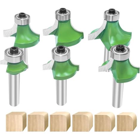 6pcs Fraises Rondes à Bords Arrondis Avec Tige de 8 mm, Arrondi Coin Rayon Routeur Bits, Fraises à Défoncer en Carbure Avec Roulement Pour le Travail du Bois (1/5)