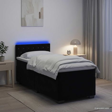 Cama con Base Tapizada, Colchón y Luz LED Negro 90 x 190 cm (1/5)