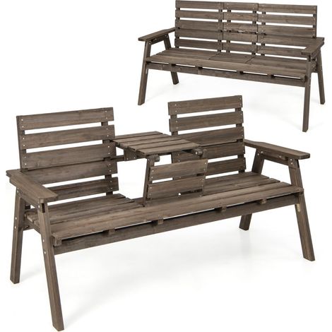 Banco de exterior con mesa central plegable 160 x 64 x 86 cm cómodo para 3 personas estilo rústico madera de abeto color café 200019459
