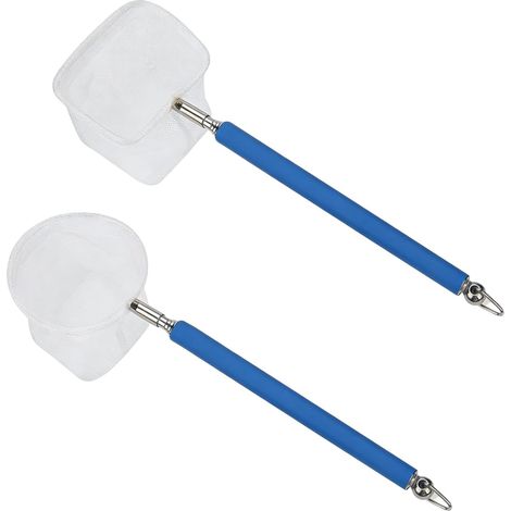 Lot de 2 -Diamètre : 5 cm - Poignée extensible en acier inoxydable - Mailles carrées douces - Rétractable de 19 à 53 cm - Pour aquarium (1/5)