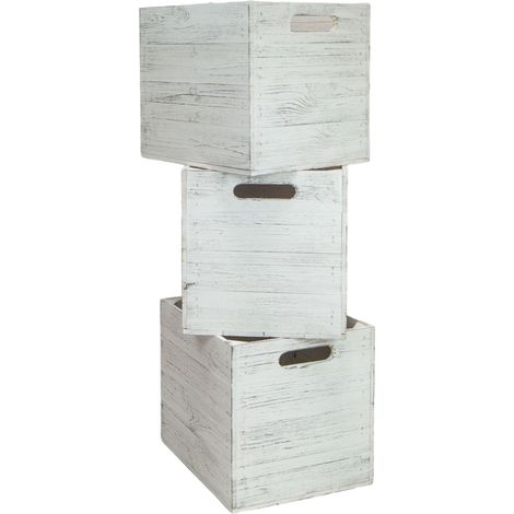 3er set Holzbox Vintage Weiss Regalkiste passend für Ikea Kallax und Expeditregal Weinkiste Holzkiste (1/5)
