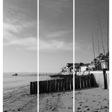 Triptyque sur toile plage noir et blanc 90x97 cm (1/4)