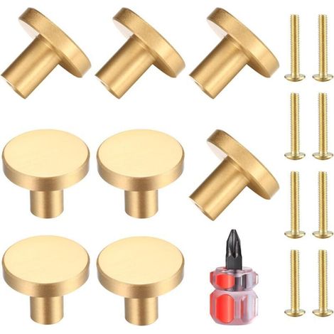 Schubladengriffe, goldene Möbelknöpfe, runde Schrankknöpfe, vergoldete Messing-Schubladenknöpfe, Küchentürgriffe zur Dekoration, inklusive Schraubendreher – 20–25 mm (1/4)