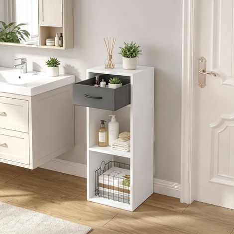 Libreria con cassetto, 3 ripiani, legno ingegnerizzato grigio e bianco HAVRYA (1/5)