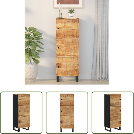 Buffet en bois de manguier -  Buffet avec 3 portes 40x33x110 cm bois massif manguier et fer (1/5)