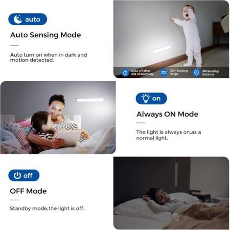 Lampe de Placard, Eclairage Led Rechargeable Interieur Placard,Sans Fi,Dimmable Lampe Led Detecteur Mouvement,Lumière Led pour Armoire Placard Escalier Cuisine (31CM-2 Pièce, 6000K) (1/4)
