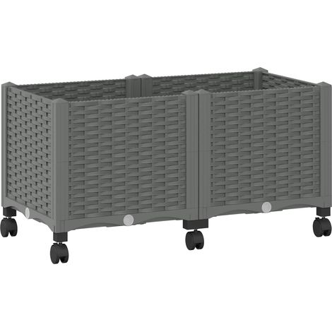 Garden Planter with Wheels Light Grey 80 x 40 x 48 cm PP vidaXL