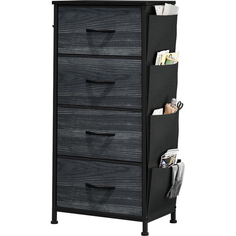 Stoffkommode mit 4 Schubladen, Metallgestell, schwarze Holzmaserung (1/5)
