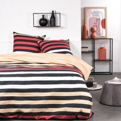 Parure de lit double réversible "Sunshine" en coton à rayures - Multicolore - 240 x 260 cm - Livraison gratuite (1/3)