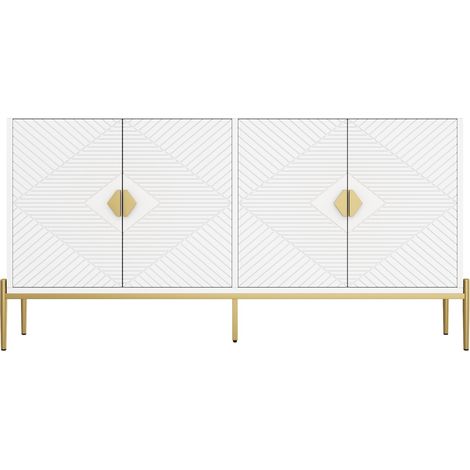 Aparador moderno blanco de 162 x 40 x 80 cm con diseño geométrico y patas metálicas doradas (1/5)
