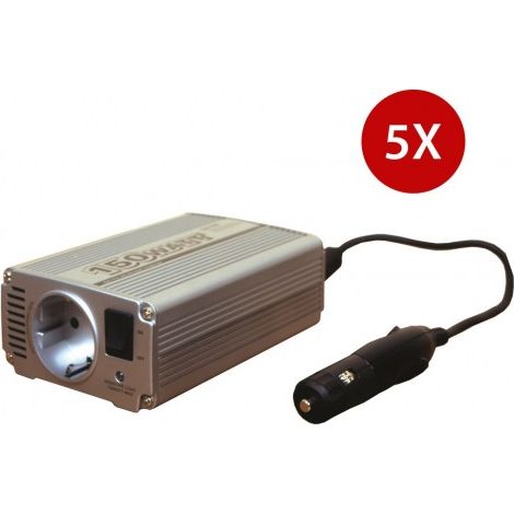 Pack 5 Convertisseurs Elévateur de Tension 12V 220 V 230 V + Allumes cigare - 150 W max, pour Voiture Bateau Camping Car, Ventilateur Intégré (1/5)