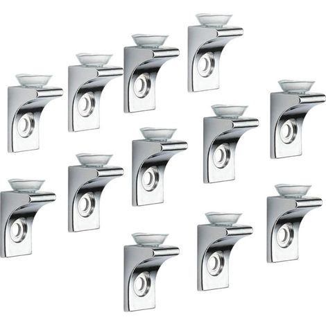 Lot de 12 supports d'étagère en verre en alliage de zinc chromé poli à angle droit avec base ventouse, support mural en verre