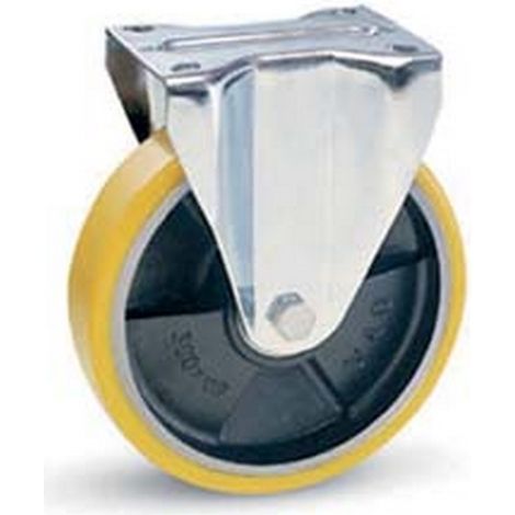 1PZ RUOTE INDUSTRIALI IN POLIURETANO NUCLEO GHISA  PIASTRA  FISSA "22SEA" -  mm.150x30 piastra mm.100x85 - 181h. p. Kg.200