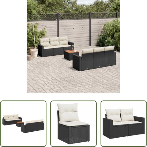 vidaXL Canapé avec accoudoirs - Salon de jardin 7 pcs avec coussins noir résine tressée (1/5)