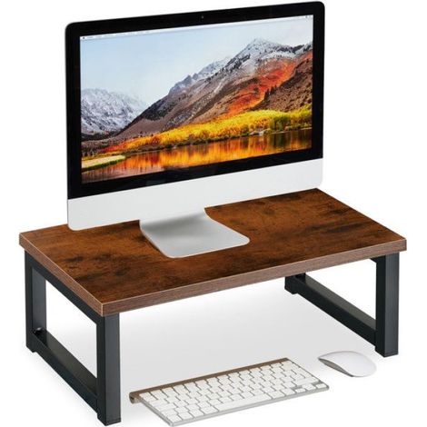 Rehausseur pour Ecran - 15x40x23 cm - Acier et MDF - Bureau Ergonomique - Marron Noir - 1 Pièce (1/5)
