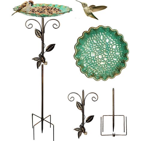 Abreuvoir Oiseaux Exterieur sur Pied: Bain d'oiseaux pour Extérieur, en Métal Vintage, avec Base Stable à 5 Dents, 77x 25.5 Cm, Bain Oiseau Métallique pour Parterres De Fleurs Et Pelouses (1/5)
