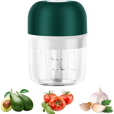 Mini affettatrice elettrica per verdure, 250 ml, affettatrice per aglio a 3 lame, affettatrice per verdure con funzione di ricarica USB, affettatrice multiuso per aglio, verdure, frutta e carne - Crez