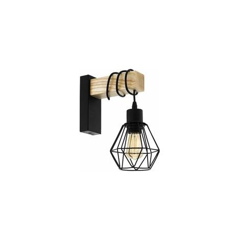 Applique Murale, luminaire Déintérieur au Design Vintage et Industriel, lampe Retro en Acier Noir et Bois, Douille E27