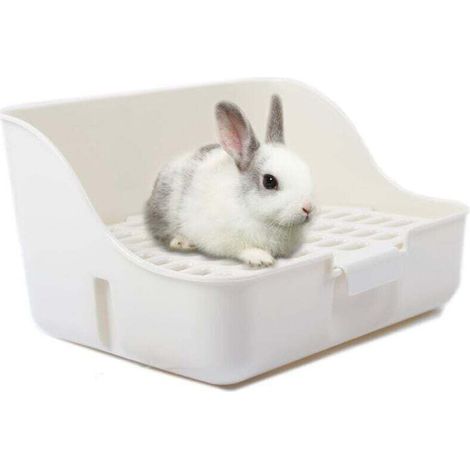 Bac à litière lapin facile nettoyer pour apprendre à utiliser la toilette, pour petits animaux/cochons d'Inde/furets, blanc (1/4)
