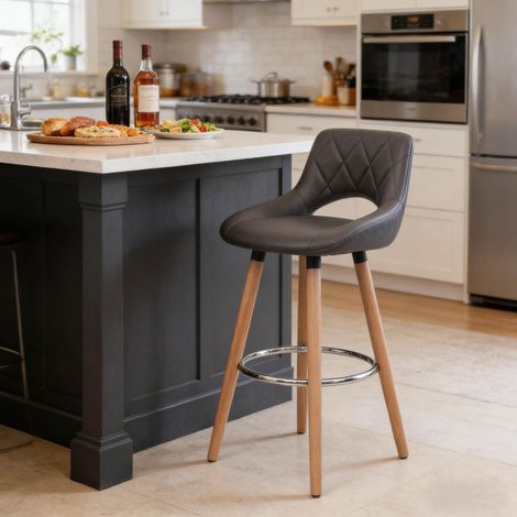 Sedia da bar in pelle sintetica grigia OKMYHOME (1/5)